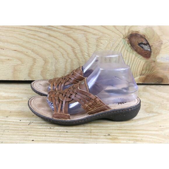 UGG Sandals Womens 8 Brown Braided Leather Keala Wedge Shoes Slip Ons - Picture 1 of 7